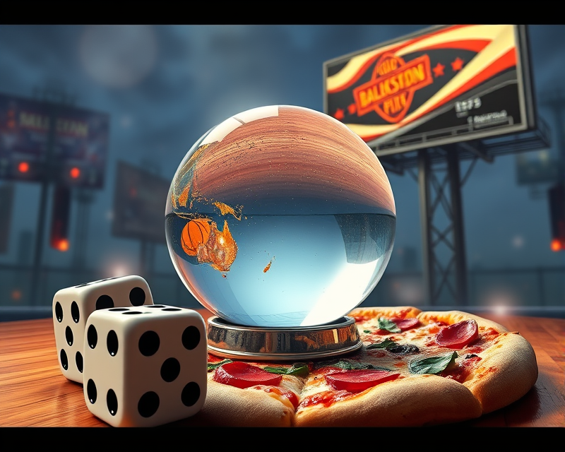 crystal ball, dice, basketball, pizza, billboard